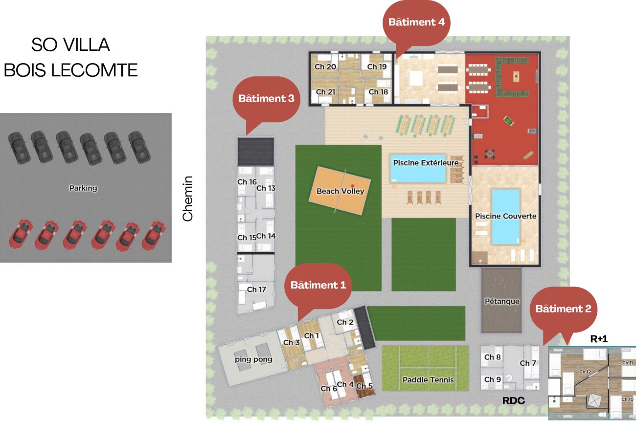 Villa à Saint-Eliph - So Villa Bois Lecomte (28) - Piscine intérieure et extérieure - Padel - 2h de Paris - 60p.